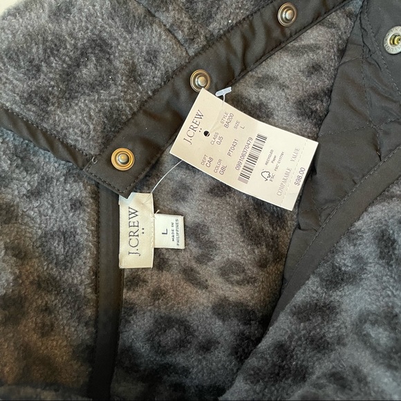 NWT J.Crew Quilted Button Neck Sherpa Tunic Black Leopard Large - Picture 8 of 9